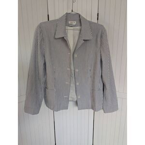 Talbots Blue White Striped Cotton Blazer Womens 20 Seersucker Jacket USA Vintage